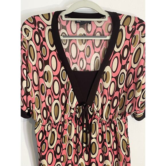 Y2K I.N. Studio Blouse Large Petite Pink Brown Geometric 90s Gilmore Girls Retro - Picture 2 of 6